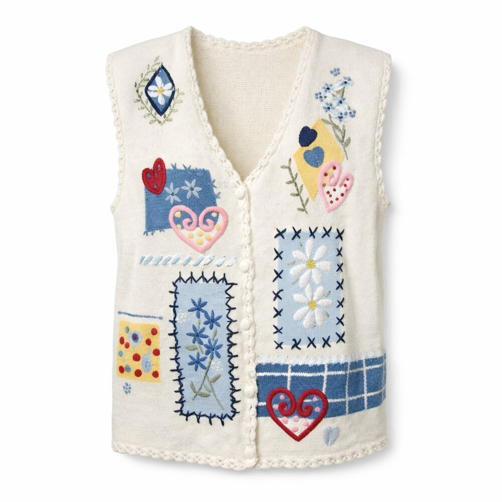 NWT BOBBIE BROOKS Embroidered Sleeveless V-Neck Sweater Vest Size L (12/14)